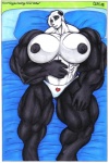 anthro bed big_breasts big_muscles biped breasts female furniture huge_muscles hyper hyper_muscles lying markings muscular muscular_anthro muscular_female on_back on_bed pose small_head solo kulli_(artist) blastgoggles bear giant_panda mammal hi_res