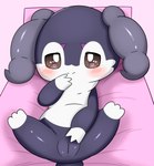 absurd_res anthro azuo blush brown_eyes butt censor_bar censored female generation_8_pokemon genitals heart_eyes heart_symbol hi_res indeedee ineffective_censorship looking_at_viewer nintendo plump_labia pokemon pokemon_(species) purple_body pussy solo white_body