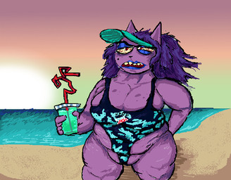 anthro beach beverage big_breasts bloodshot_eyes breasts camel_toe clothing drinking_straw drunk eye_bags eyeshadow female hair headgear headwear holding_object huge_breasts hungover lipstick makeup markings mature_female mole_(marking) one-piece_swimsuit open_mouth overweight overweight_anthro overweight_female purple_hair sand scratching_butt sea solo stretch_marks substance_intoxication sun sunset swimwear teeth thick_thighs tight_clothing undersized_clothing water yellow_teeth alexis_wasilla baja_blast mountain_dew alexis_wasilla_(alexis_wasilla) domestic_cat felid feline felis mammal digital_media_(artwork) microsoft_paint_(artwork) shaded trans_(lore) trans_woman_(lore)