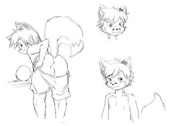 anthro anus backsack balls bottomwear butt clothed clothing fur genitals hair male nipples partially_clothed perineum presenting shorts simple_background solo white_background young young_anthro young_male battle_angel tycloud canid canine fox mammal 2021 hi_res monochrome