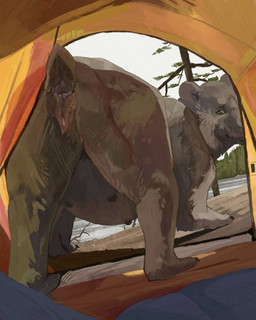 anatomically_correct anatomically_correct_genitalia anatomically_correct_vulva animal_genitalia animal_vulva anus belly butt claws female female_feral feral genitals inside_tent looking_at_viewer looking_back looking_back_at_viewer multi_nipple nipples plantigrade presenting presenting_hindquarters raised_tail realistic_feral rear_view smile solo tail tail_anus teats tent ursine_vulva vulva cosmiclife bear mammal 4:5 hi_res
