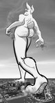 anthro big_feet biped building butt city city_destruction destruction feet fur hair low-angle_view macro male nude outside paws plantigrade rampage rear_view solo tail walking water tyrnn conejito lagomorph leporid mammal rabbit 2013 digital_drawing_(artwork) digital_media_(artwork) greyscale hi_res monochrome story story_in_description