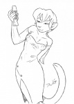 alcohol beverage classy clothing dress female holding_glass holding_object nipple_outline simple_background solo tail toasting white_background wine taral_wayne felid mammal 2009 hi_res monochrome