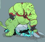 anal anal_penetration anthro body_hair bottomwear butt chest_hair clothed clothing concrete_floor cracked_ground duo faceplant forced forced_exposure from_behind_position hair harness licking licking_lips male male/male male_penetrated male_penetrating male_penetrating_male musclegut muscular muscular_anthro muscular_male nipples overweight overweight_male overweight_top pants pecs penetration ring scut_tail sex short_tail superhero superhero_costume tail tight_clothing tongue tongue_out topwear torn_bottomwear torn_clothing torn_pants dramamine blueshift_ii felid lagomorph leporid lion mammal pantherine rabbit hi_res
