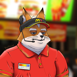 anthro black_nose clothing collared_shirt eye_bags eyebrows fur hat headgear headwear inner_ear_fluff male narrowed_eyes orange_body overweight overweight_male shirt solo teeth topwear tuft visor_cap whiskers white_body white_fur half_dime mcdonald's nintendo star_fox star_fox_(2026) fox_mccloud canid canine fox mammal absurd_res hi_res
