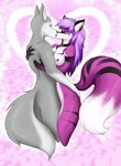 anthro areola breasts butt butt_grab collar duo exposed_breasts eyes_closed female french_kissing fur fur_markings hair hand_on_butt heart_background heart_symbol hug kissing male male/female markings nipple_piercing nipples piercing pink_body pink_fur purple_hair romantic romantic_couple simple_background tongue white_body white_fur erikf.e.r selene_leni spot_(spottypuppy8686) canid canine canis domestic_dog fox husky mammal nordic_sled_dog siberian_husky spitz