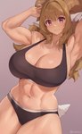 abs biceps big_breasts bodily_fluids bra breasts clothing ear_piercing ear_tag female hair horizontal_pupils muscular muscular_female panties piercing pink_eyes pupils solo sweat sweaty_breasts underwear iwbitu animal_humanoid bovid bovid_humanoid caprine caprine_humanoid humanoid mammal mammal_humanoid sheep_humanoid 2024 hi_res