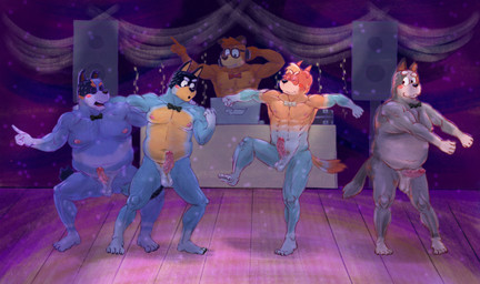anthro anthrofied bodily_fluids dancing dripping drunk erection facial_hair genital_fluids genitals group humanoid_genitalia humanoid_penis leaking_precum male mature_male muscular muscular_male nude overweight overweight_male penis precum precum_drip precum_string substance_intoxication text f0l0o0d_xxx bluey_(series) bandit_heeler bob_heeler busker_(bluey) radley_heeler stripe_heeler australian_cattle_dog canid canine canis cattledog domestic_dog herding_dog mammal pastoral_dog absurd_res english_text hi_res brother_(lore) brothers_(lore) father_(lore) father_and_child_(lore) father_and_son_(lore) incest_(lore) parent_(lore) parent_and_child_(lore) parent_and_son_(lore) sibling_(lore) son_(lore)