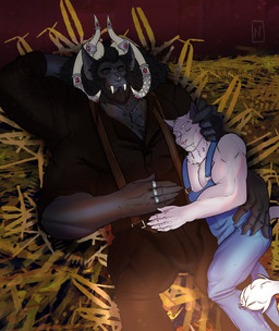 4_arms anthro bottomwear clothed clothing cuddling duo eyes_closed fangs fingers fur hair lying male male/male multi_arm multi_limb muscular muscular_anthro muscular_male on_back on_side overalls pants shirt size_difference sleeping suspenders tail teeth topwear nevets mythology bat canid canine canis cougar demon felid feline hybrid mammal mythological_canine mythological_creature werecanid werecanine werecreature werewolf wolf digital_media_(artwork) hi_res