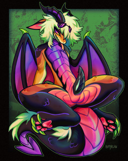anthro claws erection eyewear eyewear_on_head genitals glasses glasses_on_head horn male markings paws penis smile smirk solo sparkles spread_legs spreading wings kvttyklaw mythology dragon mythological_creature mythological_scalie scalie hi_res