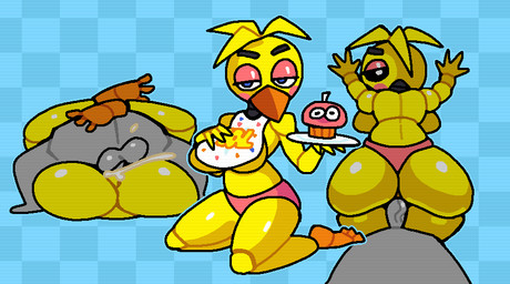 anthro back_boob balls beak bib big_breasts big_butt black_sclera blue_background blue_eyes bodily_fluids breasts butt checkered checkered_background clothing cum cum_inside duo ejaculation eyeshadow female fingers first_person_view from_front_position genital_fluids genitals head_feathers head_tuft huge_butt kneeling looking_back machine makeup male male/female mating_press multiple_poses panties pattern_background penis pink_clothing pink_eyeshadow pink_panties pink_underwear pose sex simple_background thick_thighs tuft underwear white_eyes wide_hips yellow_body crushtrap five_nights_at_freddy's five_nights_at_freddy's_2 scottgames toy_chica_(fnaf) animatronic avian bird chicken galliform human mammal phasianid robot 2023 digital_media_(artwork)