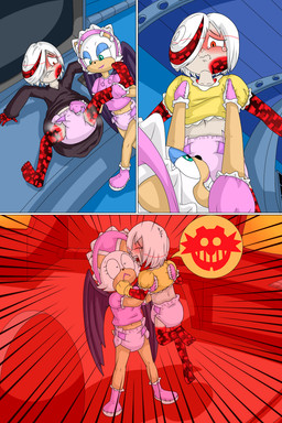 anthro bodily_fluids clothed clothing crying diaper female holding_person humiliation tears wearing_diaper wolfdemon21 sega sonic_frontiers sonic_the_hedgehog_(series) rouge_the_bat sage_(sonic) humanoid 2:3 comic hi_res