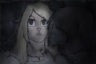 anthro antlers blonde_hair buckteeth desaturated duo female freckles frown frowning_at_viewer hair hair_over_eyes horn male male/female neutral_expression religion talking_to_another teeth whispering m4n deltarune undertale undertale_(series) kris_(deltarune) noelle_holiday deer human humanoid mammal new_world_deer reindeer 3:2 hi_res