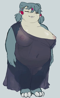 accessory anthro areola bangs big_breasts biped braces breasts chubby_cheeks clothed clothing female female_anthro freckles hair hair_accessory hairclip narrowed_eyes nipples overweight overweight_anthro overweight_female pigtails simple_background solo standing teeth translucent translucent_clothing marzuyo nintendo pokemon generation_1_pokemon mammal pokemon_(species) snorlax absurd_res digital_media_(artwork) hi_res