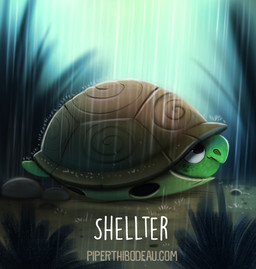 ambiguous_gender black_eyes feral grass green_body green_scales humor plant pun raining rock scales solo visual_pun piper_thibodeau reptile scalie turtle digital_media_(artwork) digital_painting_(artwork) painting_(artwork)