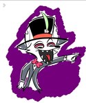 anthro bow_tie card clothing feathers fur hat headgear headwear heart_symbol laugh male solo top_hat white_body white_fur mrfoxluck helluva_boss fan_character mr._fox_harth_(take_your_luck) arctic_fox canid canine demon fox mammal true_fox hi_res