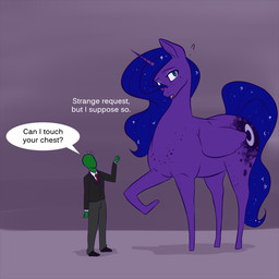 blue_body blue_fur blue_hair cutie_mark duo faceless_character faceless_male feathered_wings feathers female fur green_body green_skin hair hooves horn male question_mark size_difference teal_eyes text wings nivrozs friendship_is_magic hasbro my_little_pony mythology anon princess_luna_(mlp) equid equine human mammal mythological_creature mythological_equine winged_unicorn 1:1 english_text