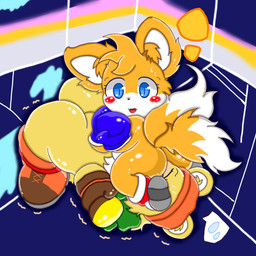 anthro boxing boxing_gloves butt clothing duo facesitting handwear male shota sitting_on_another sport young young_anthro young_male aramachan sega sonic_the_fighters sonic_the_hedgehog_(series) bark_the_polar_bear miles_prower bear canid canine fox mammal polar_bear ursine 1:1 absurd_res hi_res