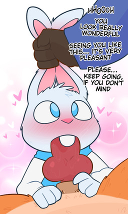 4_fingers age_difference animal_genitalia animal_penis anthro anthro_on_anthro anthro_penetrated anthro_penetrating anthro_penetrating_anthro balls black_body black_fur blue_clothing blue_eyes blue_shirt blue_topwear blush buckteeth butt canine_genitalia canine_penis clothed clothed_anthro clothed_male clothing compliment deep_throat dialogue dominant dominant_anthro dominant_male duo ear_pull encouragement explicitly_stated_consent fellatio fingers first_person_view fur genitals gloves_(marking) heart_symbol hearts_around_head high-angle_view interspecies knot knotted_penis long_ears looking_up male male/male male_penetrated male_penetrating male_penetrating_male markings mature_anthro mature_male motion_lines older_anthro older_male oral oral_penetration orange_body orange_fur partially_clothed_anthro partially_clothed_male penetration penile penis penis_in_mouth sex shirt speech_bubble submissive submissive_anthro submissive_male tail teeth text toony topwear white_body white_fur young young_anthro young_male younger_anthro younger_male younger_penetrated crushpepper reiku_(snowrabbitreiku) sesame_(crushpepper) canid canine fox lagomorph leporid mammal rabbit 2026 colored english_description english_text hi_res adult_(lore)