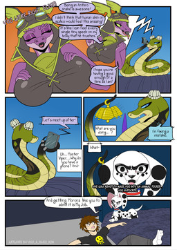 3_toes accessory anthro bell black_spots black_striped_fur breast_grab breasts cellphone collar dialogue electronics eyebrow_spikes fangs feet female feral floppy_ears flower_head_accessory fur furgonomics green_body green_scales green_scarf hand_on_breast jewelry male multicolored_body non-mammal_breasts phone phone_call pilot_hat profanity purple_body purple_scales ring ringing_bell scales scarf smartphone spots tail tail_accessory tail_jewelry tail_ring talking_feral teeth text toes white_body white_fur osu_a_karu_kun 101_dalmatian_street 101_dalmatians disney dreamworks kung_fu_panda rivals_of_aether the_succubus_hunt dolly_(101_dalmatians) elise_(the_succubus_hunt) elliana leader_(the_succubus_hunt) master_viper vicky_(the_succubus_hunt) canid canine canis dalmatian domestic_dog human mammal reptile scalie snake viper absurd_res comic english_text hi_res