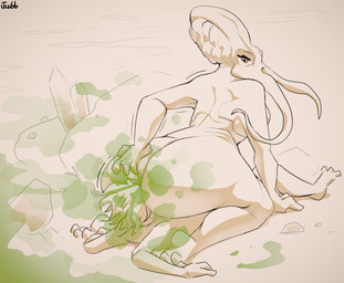 ambiguous_gender anthro anus barely_visible_anus big_butt breasts butt cloud crystal duo eyelashes face_tentacles facefarting facesitting fart fart_cloud fart_fetish farting_on_another farting_on_face female female_farting green_fart_cloud hair hand_on_butt huge_butt kneeling looking_at_another looking_back looking_back_at_another lying motion_lines nude on_back on_top_of_another rear_view rock simple_background sitting_on_another spread_butt spreading tan_background tentacles text jubb baldur's_gate baldur's_gate_3 dungeons_and_dragons hasbro larian_studios wizards_of_the_coast human mammal mind_flayer 2024 artist_name