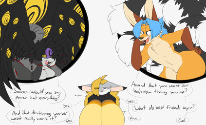 annoyed anthro big_breasts black_hair blonde_hair blue_hair breasts brown_body brown_fur dialogue eyes_on_wings feathered_wings feathers female fur grey_body grey_fur group hair highlights_(coloring) huge_breasts machine male multi_eye multi_tail nude purple_highlights ringed_eyes simple_background smile smug tail text unusual_anatomy unusual_eye_placement unusual_wings whiskers white_background wings robertge able_ellis angel_fellweather jason_markova canid canine domestic_cat felid feline felis fox lagomorph leporid mammal rabbit robot 2026 digital_media_(artwork) english_text hi_res