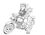 anthro big_breasts biped breasts clothed clothed_anthro clothed_female clothing duo female female/female female_anthro hand_behind_head motorcycle raised_arm three-quarter_view vehicle hotchkiss hotchkisstank canid canine canis mammal wolf 3d_(artwork) black_and_white digital_drawing_(artwork) digital_media_(artwork) full-length_portrait line_art monochrome portrait shaded shaded_line_art