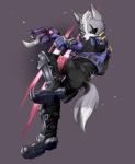 2019 absurd_res anthro black_nose boots butt canid canine canis clothing dipstick_tail eye_patch eyewear fingerless_gloves footwear fur gloves grey_body grey_fur gun handgun handwear hi_res male mammal markings multicolored_tail nintendo nobllite ranged_weapon red_eyes solo star_fox tail tail_markings weapon white_body white_fur white_tail_tip wolf wolf_o'donnell
