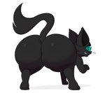 1_eye big_butt black_body black_fur blue_eyes butt female feral fur huge_butt simple_background solo text coffee_demon abyss_(coffee_demon) demon domestic_cat felid feline felis mammal absurd_res digital_media_(artwork) hi_res