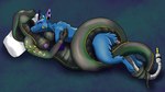 anthro apode black_body blue_body breasts coiling cuddling duo female happy irridescent legless male male/female markings serpentine thehatredburrito ampwave draconcopode naga reptile scalie snake 16:9 hi_res widescreen