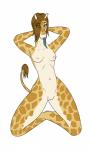 anthro areola blue_eyes blue_tongue breasts brown_hair female genitals hair nipples nude pose pussy simple_background solo tongue tongue_out sigur024 giraffe giraffid mammal absurd_res digital_media_(artwork) hi_res