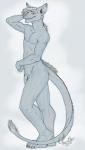 anthro biped flaccid fur genitals hair looking_at_viewer male nude penis smile solo standing teeth regentshaw felid mammal hi_res sketch