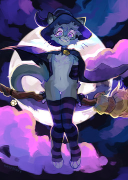 anthro arm_warmers armwear bell bell_collar blue_eyes bottomless bottomless_anthro bottomless_male broom broom_riding cape charm_(jewelry) cleaning_tool cloak clothed clothing cloud collar detailed_background dipstick_ears dipstick_tail ear_markings evil_grin eyewear femboy flying footwear full_moon fur glasses glowing glowing_eyes gold_bell grey_body hair hat headgear headwear holidays leg_warmers legwear looking_at_viewer magic_user male markings moon multicolored_ears pattern_clothing pattern_legwear pink_nose sky skyscape smile smirk socks solo stockings striped_clothing striped_legwear stripes tail tail_markings thigh_highs thigh_socks whiskers witch witch_costume witch_hat kayphi halloween nixuelle domestic_cat egyptian_mau felid feline felis mammal 2025 absurd_res digital_media_(artwork) hi_res