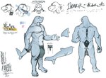 abs anthro bottomwear bulge clothing featureless_chest fin loincloth male muscular muscular_male pecs plantigrade rear_view solo tail three-quarter_view testosterone_(artist) derrik_(testosterone) fish marine shark 2013 model_sheet