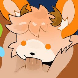 anthro antlers blank_stare duo fellatio fur genitals horn male oral oral_penetration orange_body orange_eyes orange_fur penetration penile penis sex hamsterscooter rolo_(solarolai) smudge_(solarolai) canid canine canis domestic_dog jackalope lagomorph mammal 1:1 2025
