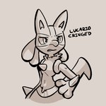 3_fingers ambiguous_gender anthro cringing fingers frown fur navel open_mouth simple_background solo teeth text advos nintendo pokemon canid canine generation_4_pokemon lucario mammal pokemon_(species) 1:1 digital_media_(artwork) english_text hi_res monochrome reaction_image