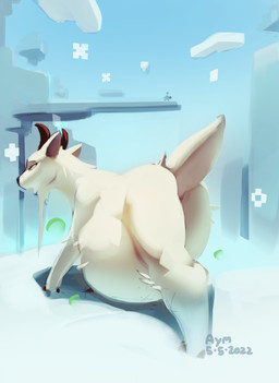 after_vore belly big_belly blue_sky butt feral fur horn outside overweight rear_view simple_background sky solo vore white_body white_fur aymbord microsoft minecraft mojang xbox_game_studios bovid caprine goat mammal 2022 absurd_res hi_res