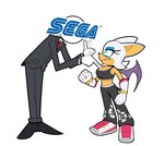 annoyed anthro breasts cleavage clothed clothing duo eye_contact eyeshadow female footwear fur gloves handwear looking_at_another makeup male motion_blur motion_lines shoes simple_background suit tan_body tan_skin text white_body white_fur wings alotaart sega sonic_riders sonic_the_hedgehog_(series) rouge_the_bat bat mammal absurd_res english_text hi_res