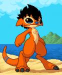 3_toes beach black_hair blue_eyes blue_nose chest_tuft claws detailed_background feet fur hair male mountain nude orange_body orange_fur outside sand sea seaside sky solo standing toe_claws toes tuft water ribera disney lilo_and_stitch fan_character rib_(ribera) alien experiment_(lilo_and_stitch) 2011 digital_media_(artwork) pixel_(artwork)