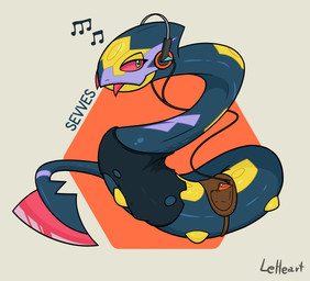 electronics female feral headphones red_sclera simple_background solo leheart nintendo pokemon generation_3_pokemon pokemon_(species) seviper 2023 absurd_res hi_res