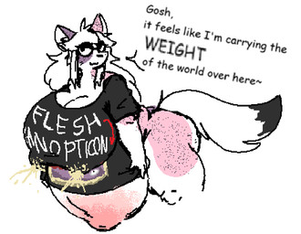 anthro belly_blush big_breasts black_clothing black_shirt black_t-shirt black_topwear blush bodily_fluids body_blush breasts clothing dipstick_tail female fur hair huge_breasts hyper hyper_pregnancy lactating lactating_through_clothing leaning leaning_forward long_hair looking_at_viewer markings navel nipple_outline outie_navel pink_body pink_fur pregnant pregnant_anthro pregnant_female purple_body purple_fur shirt speech_bubble t-shirt tail tail_markings talking_to_viewer text text_on_t-shirt topwear wet wet_clothing cinnamonrivers new_blood_interactive ultrakill nova_(novanerdcat) domestic_cat felid feline felis mammal 2026 comic_sans english_description english_text