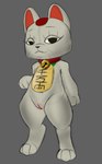 2024 anthro bell bell_collar bluemagicsteban collar dandadan domestic_cat eyeliner felid feline felis female fur genitals hi_res japanese_text makeup mammal maneki-neko paws pussy solo text turbo_granny_(dandadan) white_body white_fur