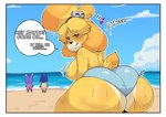 ambiguous_fluids big_breasts border breasts butt butt_focus female fluid-body solo speech_bubble thick_thighs white_border yellow_body poppy's69 animal_crossing nintendo ankha_(animal_crossing) isabelle_(animal_crossing) canid canine canis domestic_dog humanoid mammal absurd_res hi_res