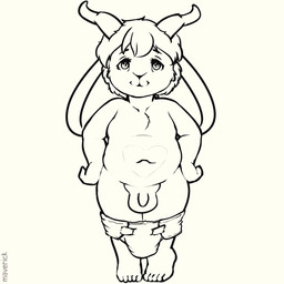 2_horns anthro balls big_balls big_ears biped diaper diaper_down eyebrows flaccid floppy_ears foreskin genitals hair hands_on_own_hips horn humanoid_genitalia humanoid_penis looking_at_viewer lop_ears male navel penis short_hair simple_background slightly_chubby slightly_chubby_male small_penis solo toddler white_background young young_anthro young_male maverick naitang bovid caprine goat hybrid lagomorph leporid mammal rabbit 1:1 2026 hi_res monochrome sketch