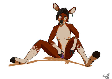 5_fingers anthro areola biped bodily_fluids breasts clitoris cloven_hooves countershade_torso countershading dildo dildo_in_vagina dildo_insertion ear_piercing female fingers front_view genital_fluids genitals green_eyes hair hand_on_dildo hooves looking_down masturbation multicolored_body nipples nude nude_anthro nude_female open_mouth penetration piercing sex_toy sex_toy_in_vagina sex_toy_insertion simple_background sitting sitting_on_ground smile solo spread_legs spreading tongue vaginal vaginal_fluids vaginal_masturbation vaginal_penetration vulva white_background maypleglade mayple_(maypleglade) deer mammal 2025 absurd_res digital_drawing_(artwork) digital_media_(artwork) hi_res
