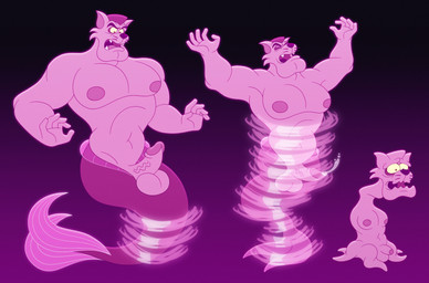 anthro bad_end bodily_fluids confusion cum cumshot ejaculation erection genital_fluids male male/male polyp split_form transformation mursula_(artist) disney hanna-barbera swat_kats the_little_mermaid_(1989) commander_feral aquatic catfish felid feline fish mammal merfolk crossover hi_res