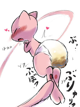 ambiguous_gender anthro blush blush_lines bodily_noises clothed clothing diaper diaper_only feces pooping soiled_diaper soiling soiling_diaper solo text topless unclean_diaper used_diaper using_diaper wearing_diaper wetness_indicator nekosuna5115 nintendo pokemon generation_1_pokemon legendary_pokemon mew_(pokemon) pokemon_(species) 3:4 hi_res japanese_text