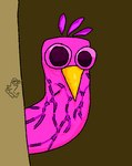 ambiguous_gender beak feathers feral inside looking_at_viewer peek-a-boo pink_body pink_eyes pink_feathers sculpture solo statue vein wall_(structure) dr.dragonwho/draco garten_of_banban dickbutt opila_(garten_of_banban) avian bird monster meme