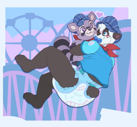 4_toes ageplay anthro biped black_body black_fur blue_clothing blue_eyes blue_pacifier blue_shirt blue_topwear clean_diaper clothed clothing diaper feet fur heart_symbol hug hugging_object hugging_plushie infantilism kerchief male multicolored_body multicolored_fur neckerchief neckwear object_in_mouth one_eye_closed pacifier pacifier_in_mouth plushie purple_eyes raccoon_plushie red_kerchief red_neckerchief roleplay shirt smile solo toes topwear two_tone_body two_tone_fur wearing_diaper white_body white_fur bubblepuppers indigo_park capri_(paddedcapri) rambley_raccoon mammal absurd_res digital_media_(artwork) hi_res