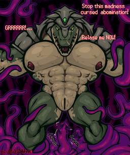 abs aggressive angry animal_genitalia animal_penis anthro anthro_penetrated anus armor armor_only cloaca dialogue facial_scar forced genitals green_body headgear helmet imminent_penetration imminent_sex male male/male male_anthro mind_break multicolored_body muscular muscular_anthro muscular_arms muscular_male muscular_thighs nipples pecs penetration penis penis_tentacles pink_nipples purple_tentacles questionable_consent rape restrained restrained_by_tentacles scales scar sex shoulder_armor solo submitting tentacle_rape tentacle_sex tentacles text yellow_body yellow_eyes velvetdraw league_of_legends riot_games tencent renekton crocodile crocodilian reptile scalie 2025 detailed digital_drawing_(artwork) digital_media_(artwork) english_text hi_res shaded simple_shading